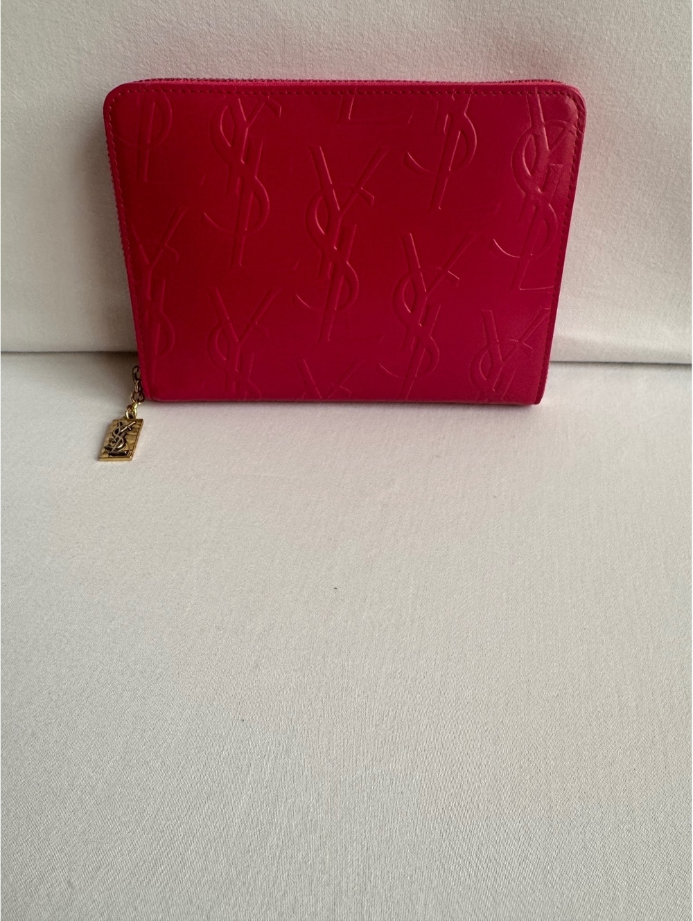 Yves Saint Laurent YSL Fuchsia Pink Embossed Monogram Zip-Around Wallet